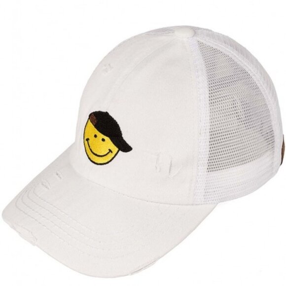 CC Criss Cross Accessories - C.C Smile embroidered criss-cross pony cap WHITE